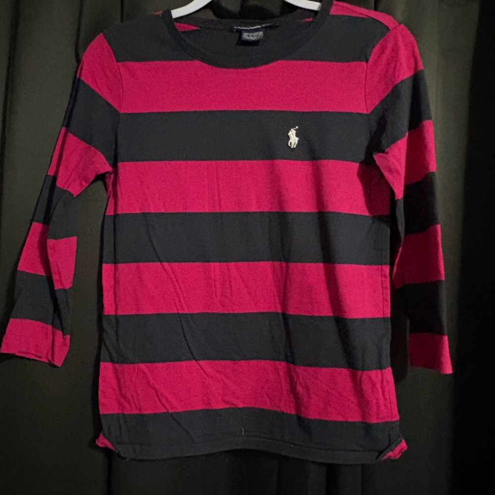 Ralph Lauren Pink and Black Striped Long Sleeve Tee